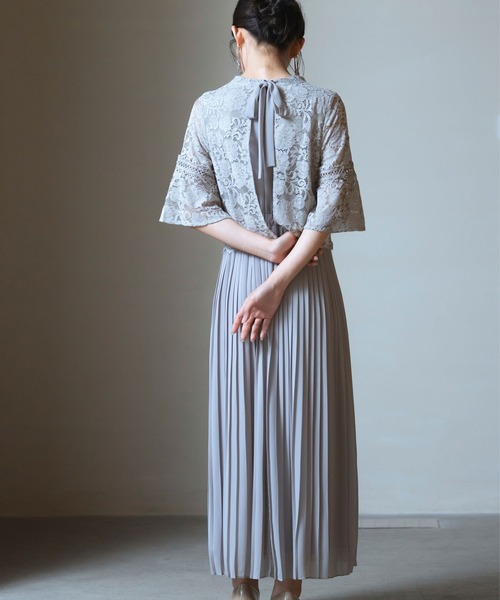 「DRESS PLUS」 半袖ワンピース L ブルーグレー レディース_画像4