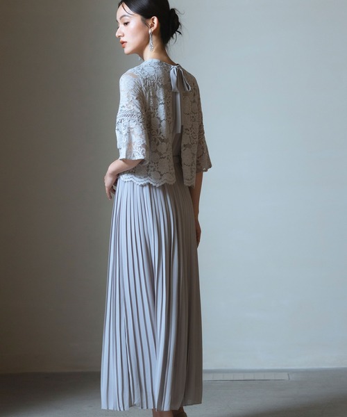 「DRESS PLUS」 半袖ワンピース L ブルーグレー レディース_画像5