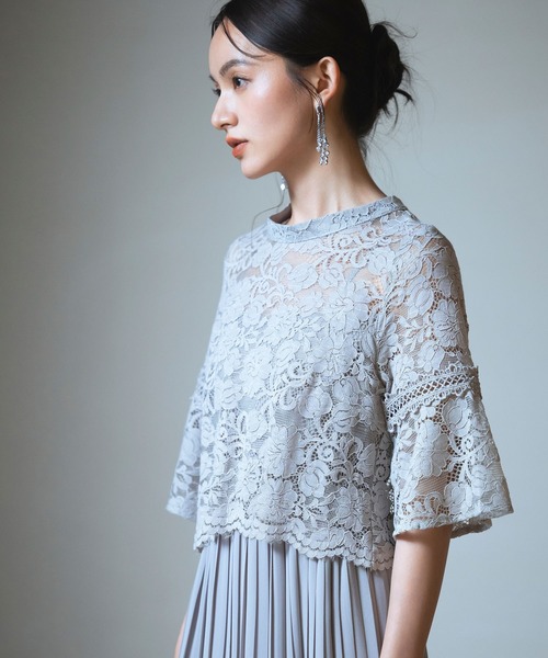「DRESS PLUS」 半袖ワンピース L ブルーグレー レディース_画像6