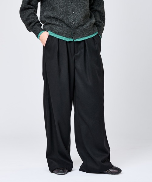 変形ワイドパンツ　スラックス　ブラック　2タック 2タックワイドスラックスパンツ｜ACLENT（アクレント）