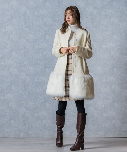 「QUEENS COURT」 ノーカラーコート 2 ベージュ レディース_画像5