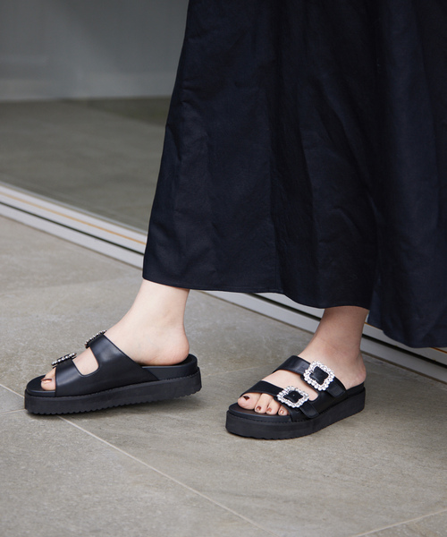 「SLOBE IENA」 フラットサンダル 24cm ブラック レディース_画像8