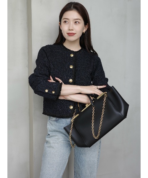 新品 anuans ノーカラーニットジャケット ブラックー Sアニュアンス anuans（アニュアンス） カーディガン クラシカルノーカラーニット