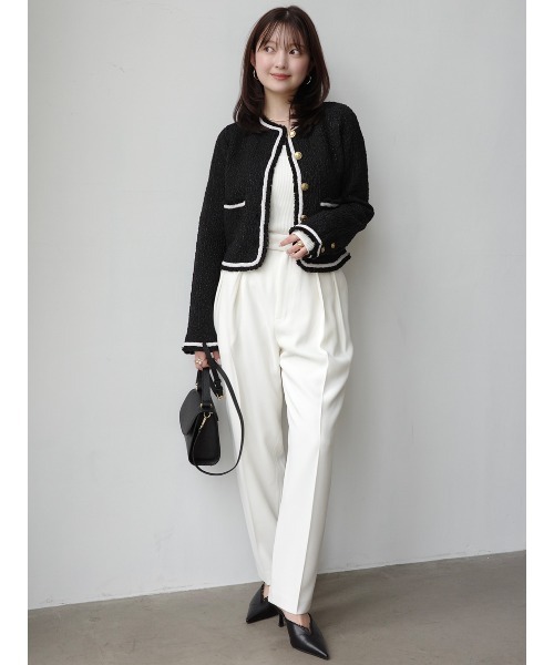 ánuans アニュアンス　ニットジャケット　カーディガン白 アニュアンス anuans オリジナルボタンノーカラーニットジャケット