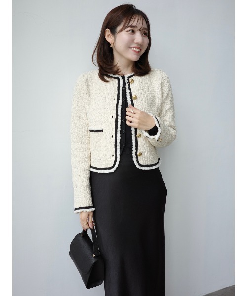 anuans アニュアンス　ノーカラーニットジャケット・ペンシルニットスカート anuans/アニュアンス/ノーカラーニットジャケット・ペンシルニットスカート