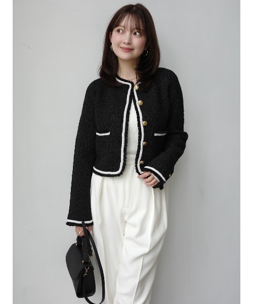 アニュアンス　カーディガン　ノーカラーニットジャケット anuans（アニュアンス） カーディガン クラシカルノーカラーニット
