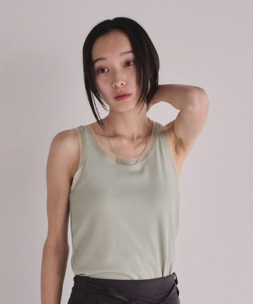 SOYEN タンクトップ ノースリーブ 2WAYチュールレイヤードシアータンク