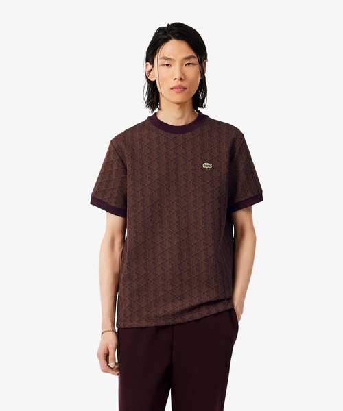 LACOSTE モノグラム柄 Tシャツ ブラック LACOSTE（ラコステ） tシャツ モノグラムジャカードTシャツ メンズ
