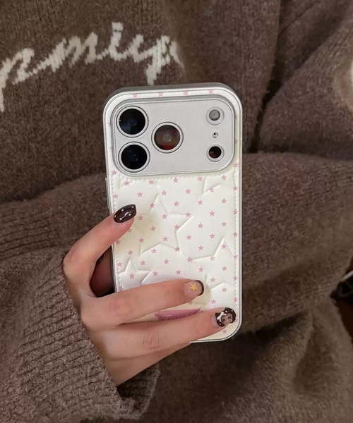 スマホケース 星柄 ドット キルティング フェイクレザー iPhone ケース
