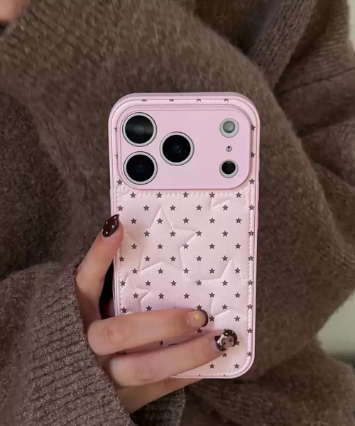 スマホケース 星柄 ドット キルティング フェイクレザー iPhone ケース
