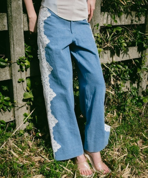 ジーンズ デニム デニムパンツ Side Lace Wide Denim｜サイドレースワイドデニムパンツ レディースの画像
