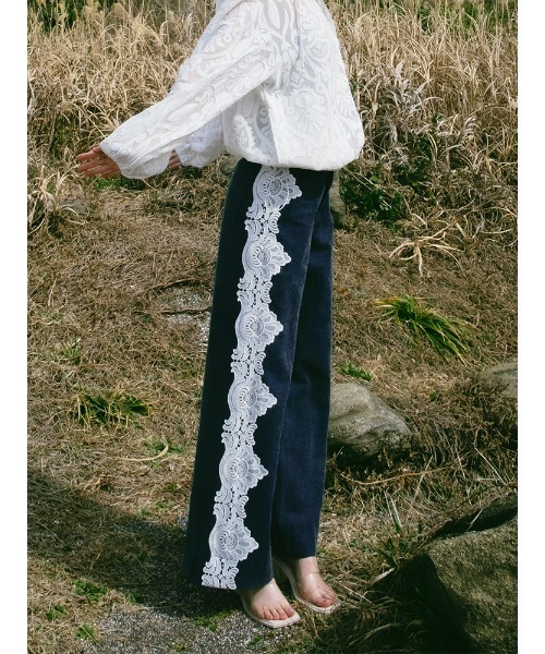 ジーンズ デニム デニムパンツ Side Lace Wide Denim｜サイドレースワイドデニムパンツ レディースの画像