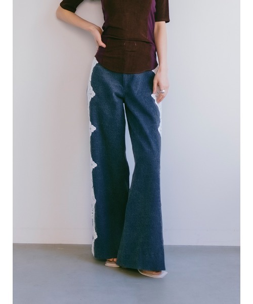 ジーンズ デニム デニムパンツ Side Lace Wide Denim｜サイドレースワイドデニムパンツ レディースの画像