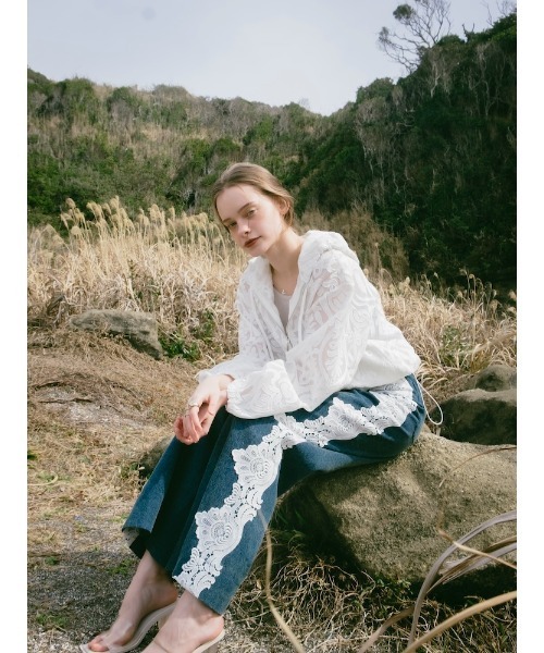 ジーンズ デニム デニムパンツ Side Lace Wide Denim｜サイドレースワイドデニムパンツ レディースの画像