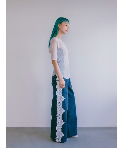 ジーンズ デニム デニムパンツ Side Lace Wide Denim｜サイドレースワイドデニムパンツ レディースの画像
