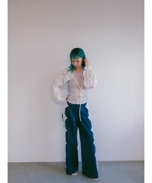 ジーンズ デニム デニムパンツ Side Lace Wide Denim｜サイドレースワイドデニムパンツ レディースの画像