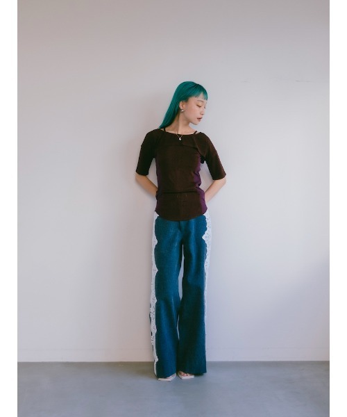 ジーンズ デニム デニムパンツ Side Lace Wide Denim｜サイドレースワイドデニムパンツ レディースの画像