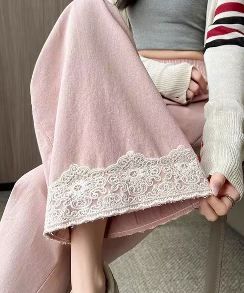 ワイドパンツ パンツ 裾のレースがさりげなく映える軽やかな一本 裾レースワイドパンツ レディース | Amulet | 13