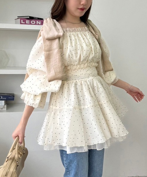 「one after another NICE CLAUP」 長袖ワンピース FREE グレー レディース_画像2