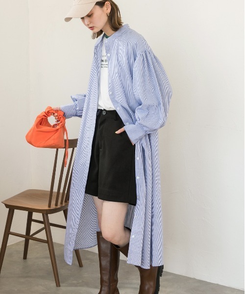 「ad thie」 長袖ワンピース FREE ホワイト×グリーン レディース_画像5