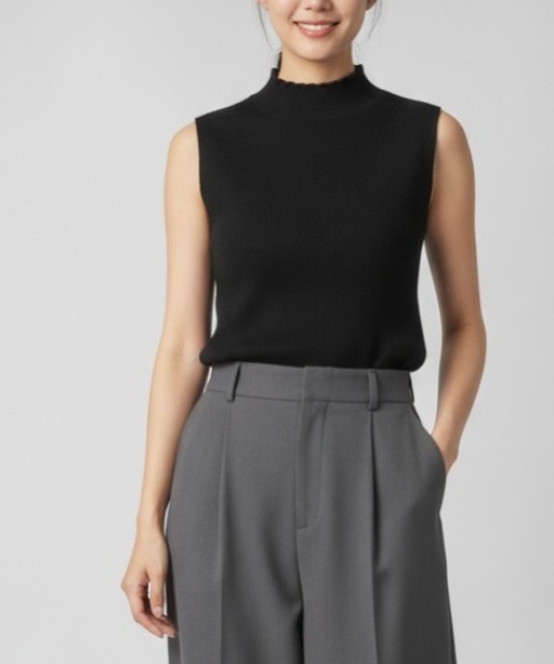other - ル フィル 24SS ドライノースリーブニット サマーニット ハイネック F 黒 N.s サマーニット ニット セーター リブ編みハイネックノースリーブ