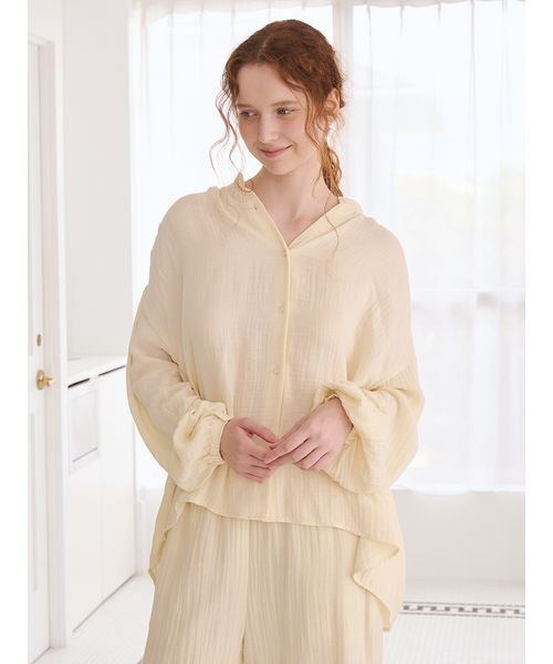 GELATO PIQUE パジャマ セットアップ ホワイトコットンガーゼ 新品 gelato pique（ジェラートピケ） ガーゼ パジャマ ルームウェア ガーゼ