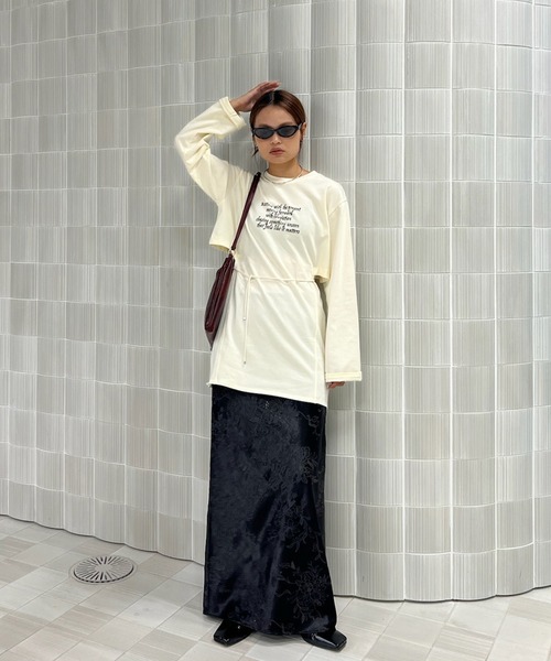 Ameri（アメリ） ロング スカート SEQUIN EMBROIDERY SATIN SKIRT