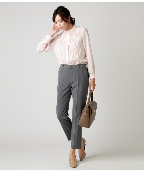 NEWYORKER シャツ ブラウス ジョーゼット ピンタックブラウス
