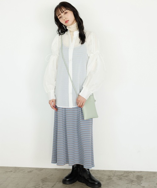 ブラウス シャツ ボリューム袖シアーストライプシャツ レディース TITE IN THE STORE ブラウス シャツ ボリューム袖シアー