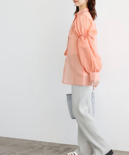 ブラウス シャツ ボリューム袖シアーストライプブラウス レディース She's Closet ブラウス シャツ ボリュームスリーブショート丈