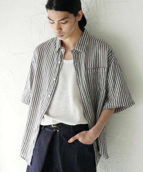 グラフペーパー オーバーサイズ レギュラーカラーシャツ ブルーストライプ Graphpaper (グラフペーパー) Broad L/S Oversized Regular