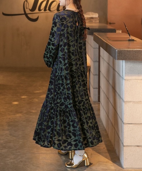 OBLI オブリ Vネック フラワー ティアード ワンピース グリーン OBLI オブリ Vネック フラワー ティアード ワンピース グリーン obli