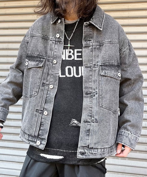 MODISH GAZE セーター ニット フロントロゴダメージ加工ニット メンズ