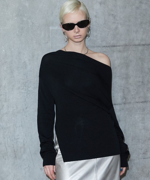 jose moon ASYMMETRY DRAPE KNIT TOPS