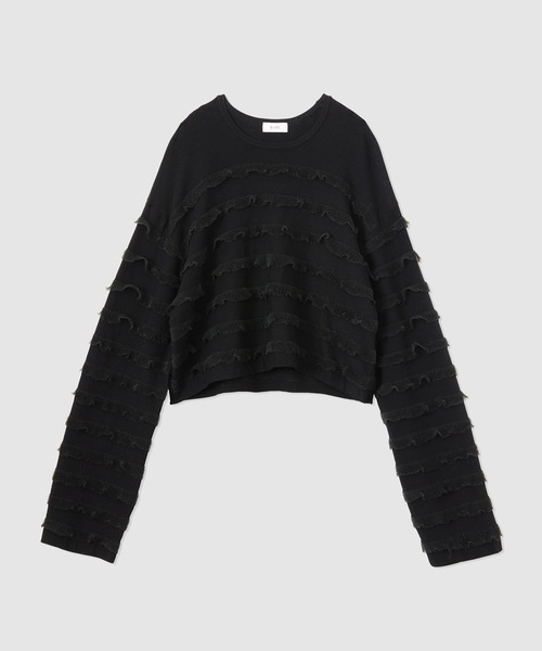 ニット セーター フリルボーダーニットショートプルオーバー レディース ROPE' ニット セーター フリルボーダーニットショートプル