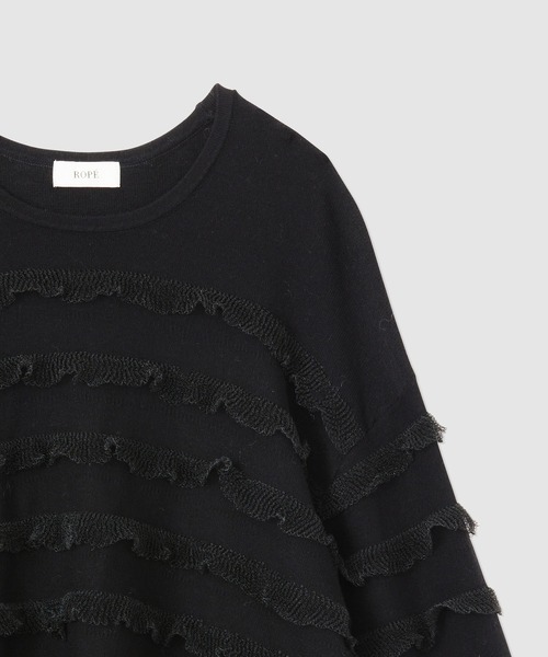 ニット セーター フリルボーダーニットショートプルオーバー レディース ROPE' ニット セーター フリルボーダーニットショートプル