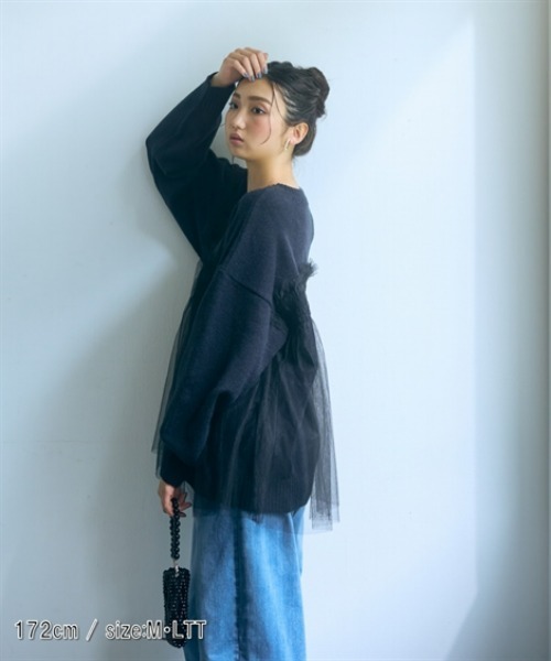 slattgir ニット セーター 高身長 チュールドッキングニットプル
