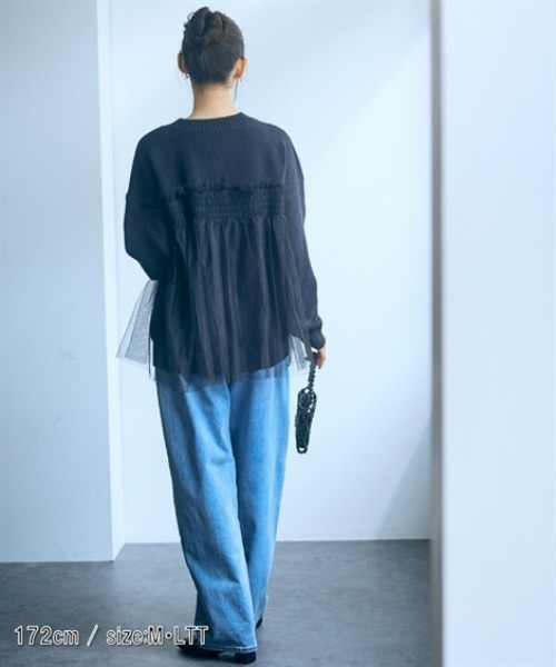 slattgir ニット セーター 高身長 チュールドッキングニットプル