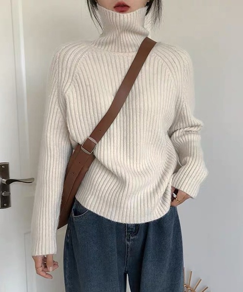 「VitaFelice」 「aroco」タートルネックニット FREE サックスブルー レディース_画像7