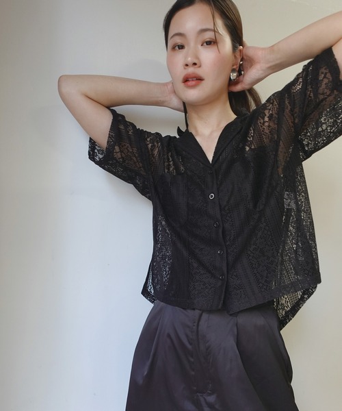 ブラウス シャツ テープレース半袖シャツ レディース Lace Ladies ブラウス シャツ 半袖レーススリーブ シフォンプル