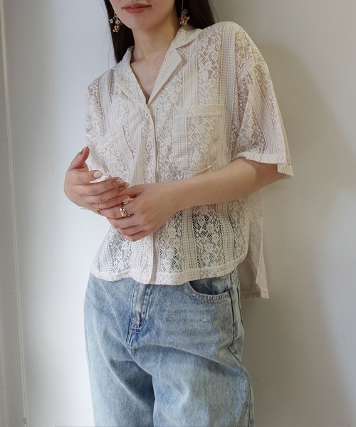 オシャレ 長袖 レース 半袖ブラウスシャツ パンツセット 楽天市場】半袖レースブラウス+ジョーゼット センタープレス