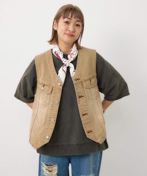 ベスト ジレ V CUT デニムベスト レディース