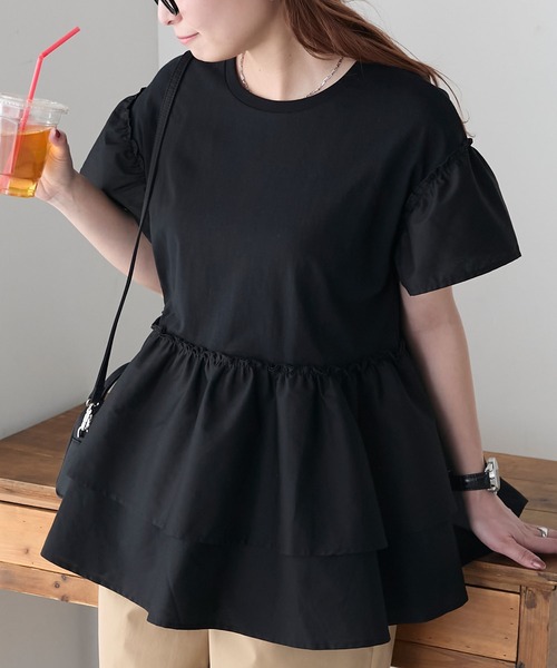 BONLECILL tシャツ フリル切替ペプラムTEE レディース