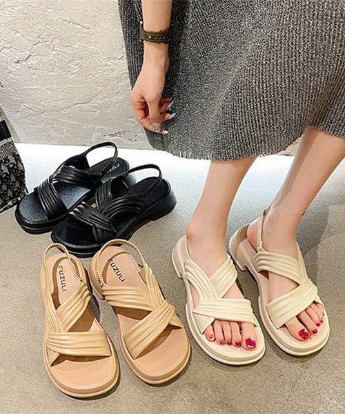 ◉未使用◉le♡babe レバーべ ラメ バックストラップサンダル Lace Ladies サンダル アシンメトリー バックストラップ 厚底