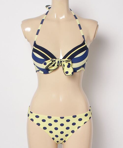 gossip!ロサンゼルス 水着 水玉×ストライプパターン ミニスカート付き