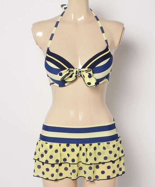 gossip!ロサンゼルス 水着 水玉×ストライプパターン ミニスカート付き