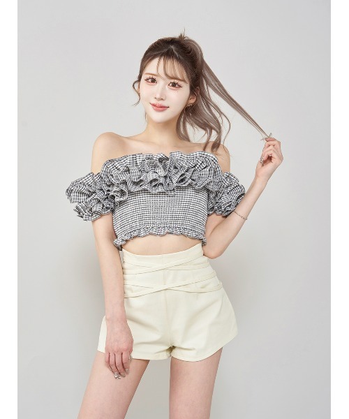 ♥️Darich ギンガムチェックオフショルトップス ブラック新品♥️ Darich ギンガムチェックオフショルトップス レディース