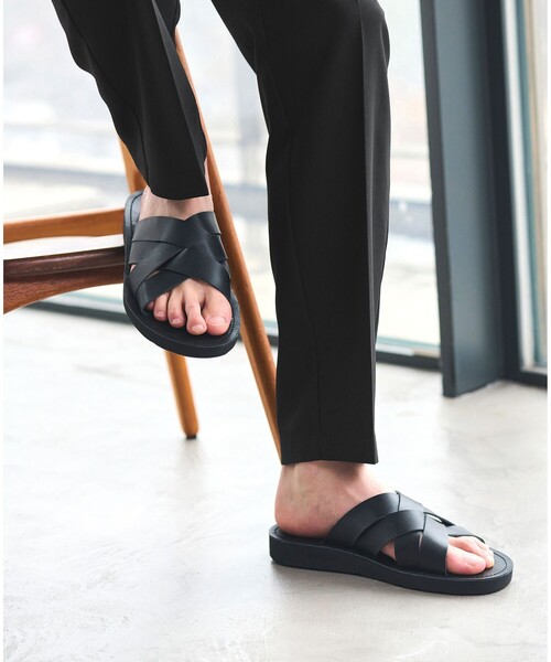 直送商品 green label relaxing サンダル レザーライク クロス メンズ 靴