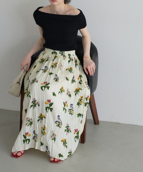定価以下！タグ付新品　スモールフラワーワッシャースカート　メゾスペ セール】Small Floral Pattern Washer Process Skirt/スモール