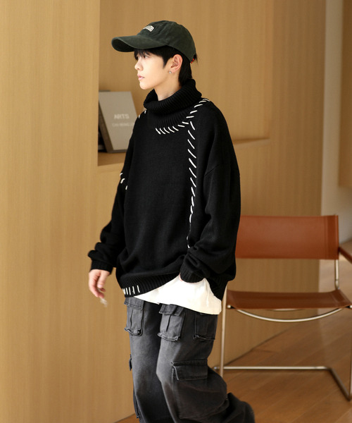 「neos」 タートルネックニット MEDIUM オフホワイト メンズ_画像5